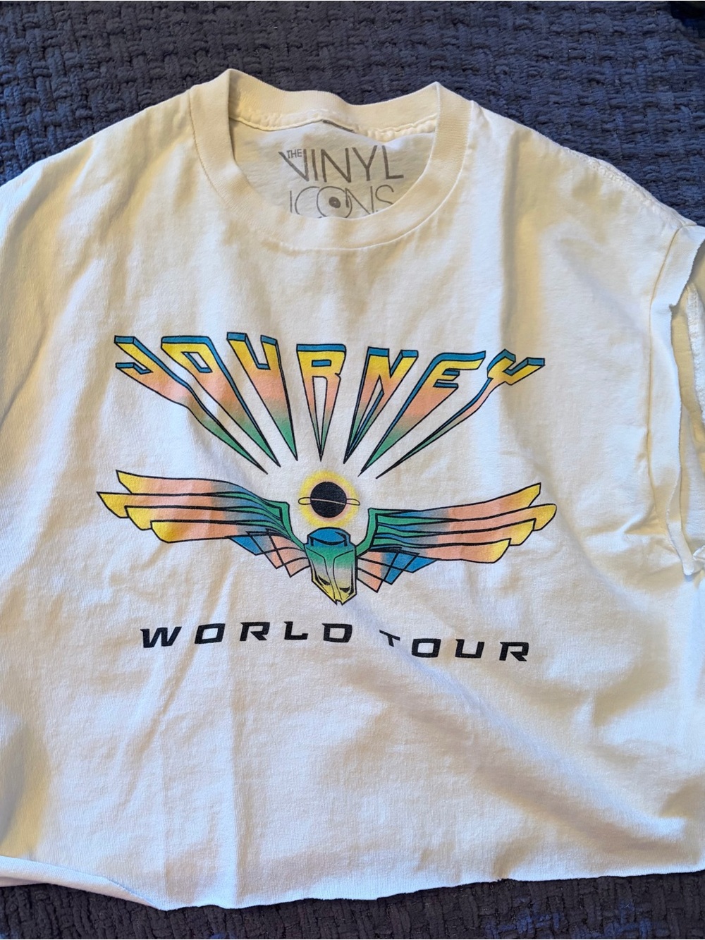 Journey Graphic Muscle Tee in White - Vinyl Icons